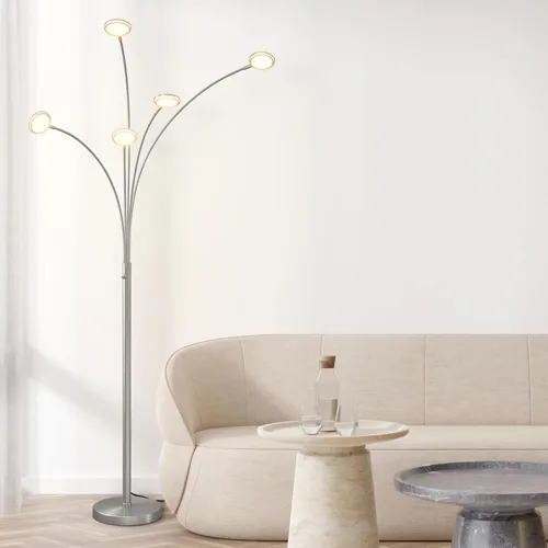 Vista 10 de Brightech Orion - Lámpara de pie de arco para sala de estar, lámpara de pie tipo árbol con 5 brazos ajustables, lámpara de pie de múltiples Níquel