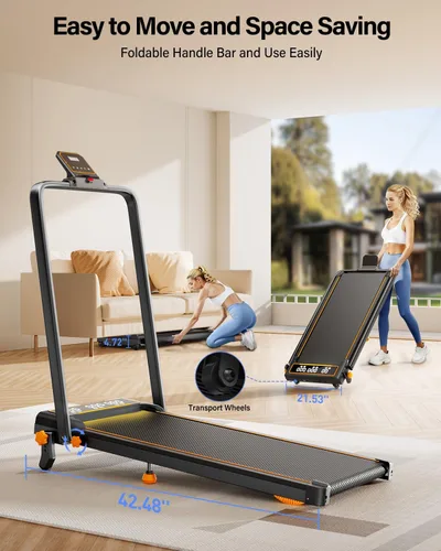 Vista 7 de Walking Pad with 15% Incline/ Handle Bar/Dual Display, 3.5HP Portable Treadmills for Home Small, Foldable Walking Pad Treadmill with Incline 4