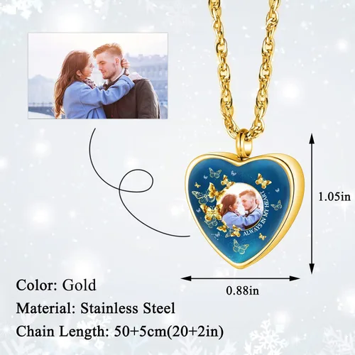 Vista 2 de XIUDA Collar de urna con foto personalizada para cenizas, collar de cenizas con foto personalizada, joyería de cremación para mujeres, collar