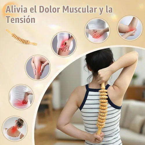 Vista 3 de Herramientas de rodillo de masaje de terapia de madera curvada, masajeador de drenaje linfático de madera, herramienta de masaje para celulitis