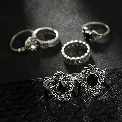 Vista 5 de 6-16 anillos apilables de nudillos para mujeres y adolescentes bohemios vintage apilables dorados plateados juego de anillos de varios anillos