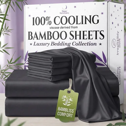 Vista 16 de SLEEP SANCTUARY - Juego de sábanas 100% viscosa derivada de bambú tamaño individual 4 piezas – Sábanas de lujo BamBliss de enfriamiento