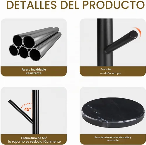 Vista 3 de ZOZOE Perchero de metal independiente, moderno y resistente con base de mármol natural, soporte de árbol estable, perchero para árbol de pasillo