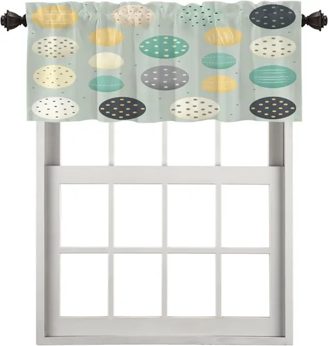 Vista 53 de Cortinas geométricas de cocina para ventanas, color negro, blanco, turquesa, cenefas opacas de poliéster multicapa para cocina, paquete de 2