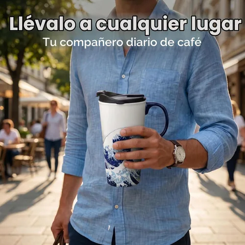 Vista 9 de DUSVALLY Taza de viaje de cerámica de 17 onzas con tapa y asa, taza de café 17oz