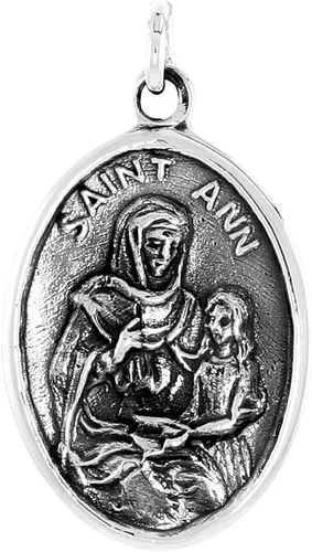 Vista 3 de Collar de plata de ley con medalla de Santa Ana, acabado oxidado, cadena ovalada de 0.071in