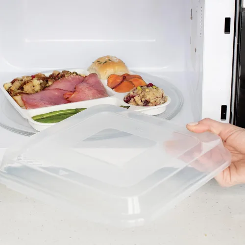 Vista 2 de Nordic Ware Bandeja de comida dividida con tapa, blanco, polipropileno apto para microondas