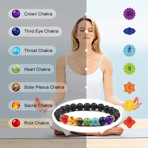 Vista 3 de CASDAN - Pulsera de piedra de lava de 0.315 pulgadas (0.315 in) para mujeres y hombres, 7 chakras, aromaterapia, difusor de aceites esenciales