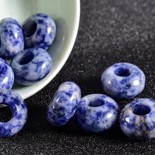 Vista 4 de Cuentas de piedra natural de agujero grande (0.23 a 0.236 pulgadas) pulidas Rondelle cuentas de piedras preciosas europeas para pulseras de dijes