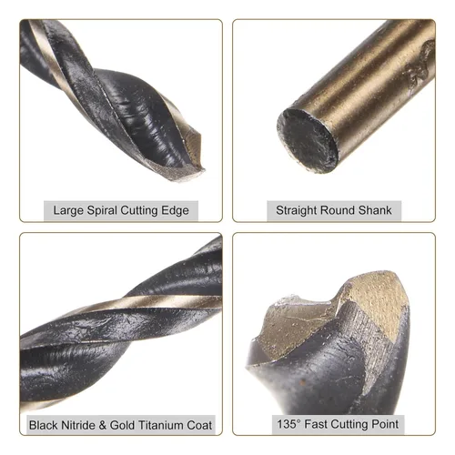 Vista 3 de uxcell Brocas Jobber de 0.118 in (0,118 pulgadas) de nitruro negro y oro recubierto de titanio M2 de alta velocidad (HSS) Brocas helicoidales