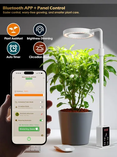 Vista 2 de Luz de cultivo con soporte, luz LED para plantas de interior, lámpara de cultivo de espectro completo, altura ajustable (blanco, 12 W)