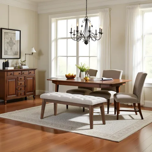 Vista 9 de HUIMO Upholstered Bench, Button Tufted Dining Bench (Beige) con patas de madera maciza, banco de extremo de cama para dormitorio, entrada, sala