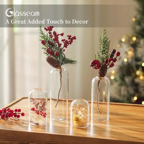 Vista 7 de Florero de cristal Glasseam para centros de mesa: 12 piezas pequeño florero a granel For Single Rose, Stem, Modern Minimalis, Clear Table