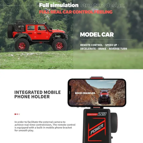 Vista 4 de HTLNUZD 1/24 RC Truck 2428 4WD Electric RC Rock Crawler con luz LED 130 Motor de cepillo de carbono 3KM/H Todo Terreno Off Road Racing Car