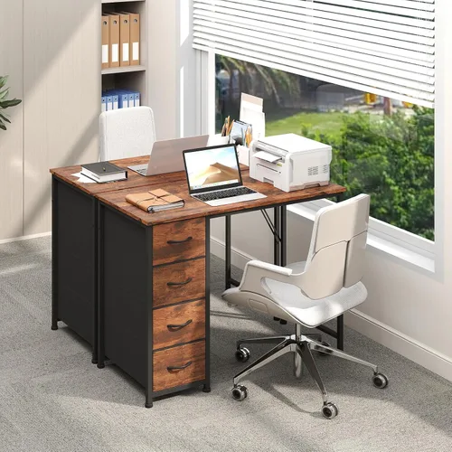 Vista 2 de Somdot Escritorio pequeño para computadora con 4 cajones para dormitorio, escritorio simple de oficina en casa de 39 pulgadas, mesa de estudio