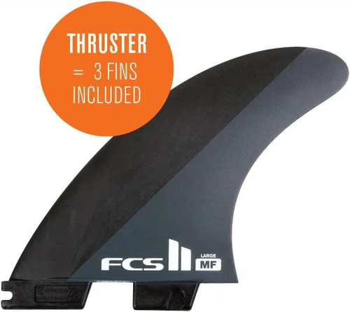 Vista 2 de FCS II Mick Fanning Neo Carbon - Tres aletas grandes de carbono, color negro y carbón, diseñadas para potencia, velocidad y respuesta rápida, ideal