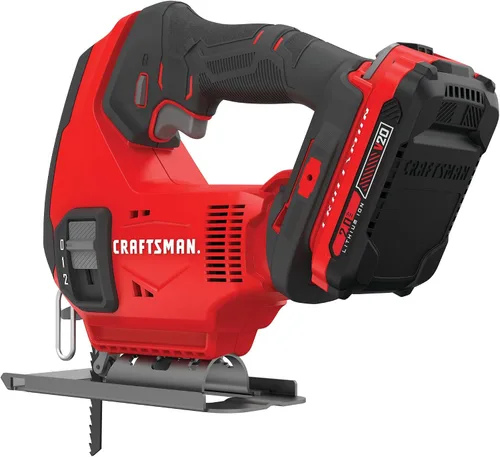 Vista 16 de CRAFTSMAN Kit de sierra caladora inalámbrica V20, 3 ajustes orbitales, hasta 2,500 SPM, batería y cargador incluidos (CMCS600D1)