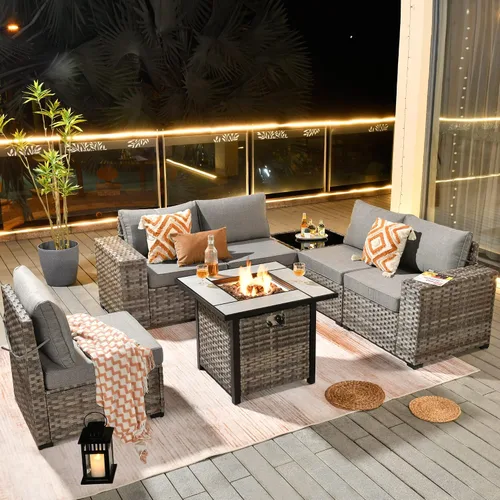 Vista 38 de HOOOWOOO Outdoor Patio Sectional Furniture Sofa Set with Widened Armrest,6 Piece Small Modern Wicker Couch,Modular L Shaped Conversation Seating Set