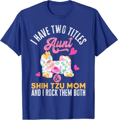 Vista 20 de I Have Two Titles Aunt and Shih Tzu Mom Camiseta divertida para perro, Negro