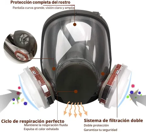 Vista 3 de Respirador de cara completa reutilizable, respirador de vapor orgánico compatible con filtro de partículas, protección para pintura, pulido a