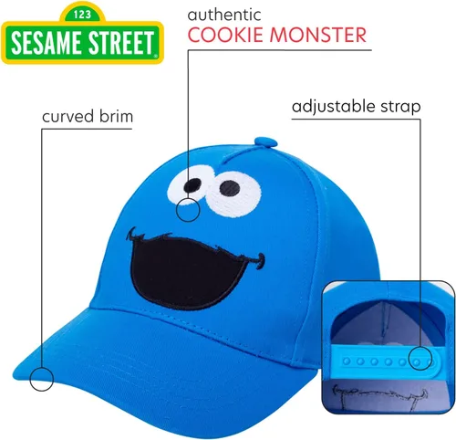 Vista 2 de Sesame Street Gorra de béisbol de algodón para niños pequeños - Elmo, Cookie Monster, Big Bird, Oscar The Grouch, Monstruo galleta