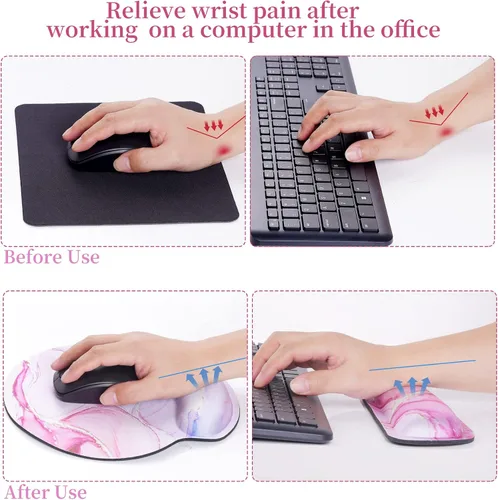 Vista 4 de Almohadilla para mouse con reposamuñecas para teclado, espuma viscoelástica, juegos de almohadillas de descanso para escribir cómodamente y aliviar