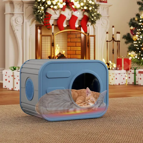 Vista 7 de Casa para gatos al aire libre, resistente a la intemperie, refugio de plástico resistente para gatos para exteriores e interiores, casa para gatos