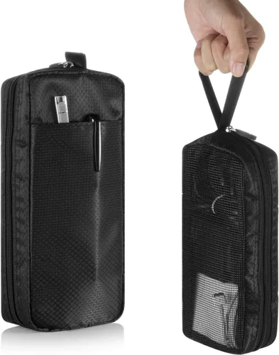Vista 6 de CM Funda organizadora de cables de viaje, accesorios de computadora portátil, bolsa de malla con cremallera para sostener el mouse de laptop, banco