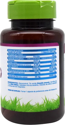 Vista 4 de Vidanat Resveratrol 300 mg – Suplemento antioxidante para la salud del corazón, antienvejecimiento y apoyo inmunológico – 30 cápsulas (paquete de 1)