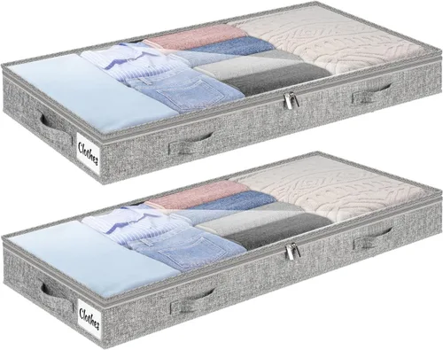 Vista 23 de Contenedores de almacenamiento debajo de la cama, paquete de 2 unidades, 4 pulgadas delgado de perfil bajo debajo de la cama, organizador