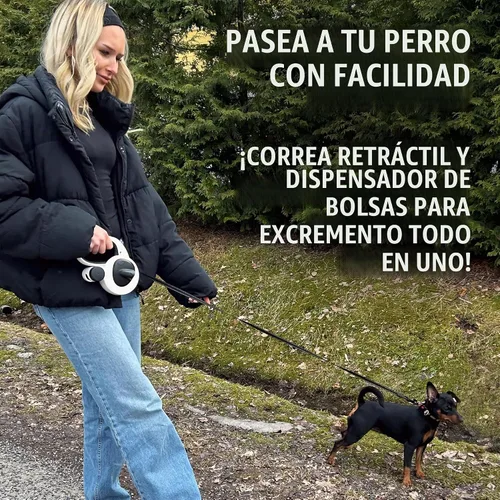 Vista 4 de AVANTO - Correa retráctil para perro con linterna, correa de seguridad nocturna LED resistente de 16 pies para perros de hasta 110 libras - 360° sin