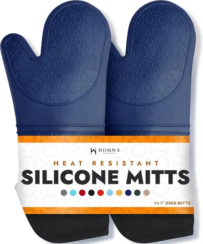 Vista 12 de HOMWE - Manopla de horno profesional y extralarga de silicona, guantes con forro acolchado, agarraderas resistentes al calor, guantes flexibles