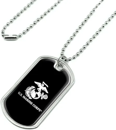 Vista 2 de GRAPHICS & MORE Colgante de placa de perro militar con logotipo blanco en negro con cadena