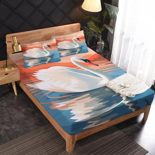 Vista 2 de Swan Sheets - Juego de sábanas de tamaño individual, sábanas de microfibra suave y bolsillo profundo, sábanas y fundas de almohada estampadas sin