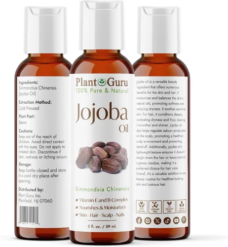 Vista 2 de Aceite de jojoba de 2 onzas líquidas prensado en frío sin refinar – 100% puro hidratante natural para el crecimiento de la piel, el cuerpo, la cara