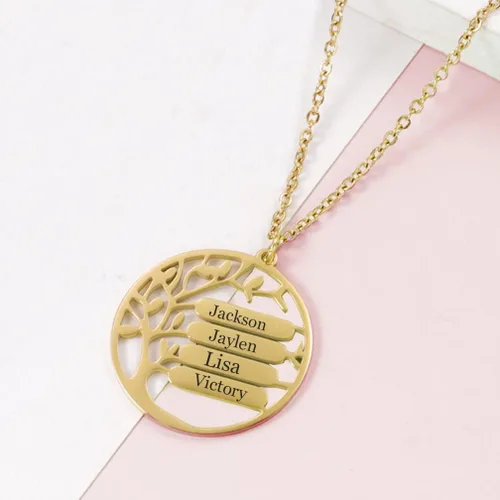 Vista 6 de Collar con colgante de árbol de la vida, con nombres personalizados, collar de árbol familiar para abuela, amigas, Día de la Madre, regalos para mamá