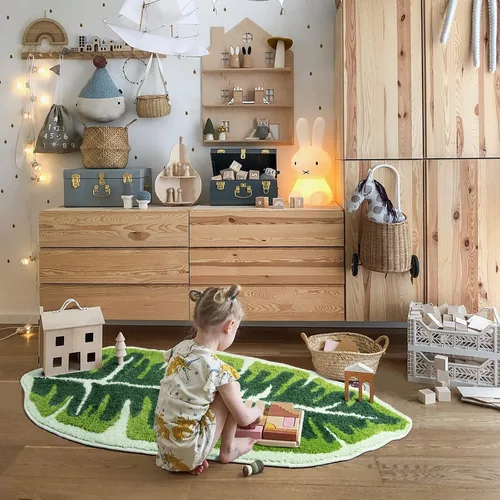 Vista 4 de Leaf - Alfombra de baño para niños, pequeña, bonita, alfombra de baño para guardería, alfombra larga antideslizante para dormitorio, habitación