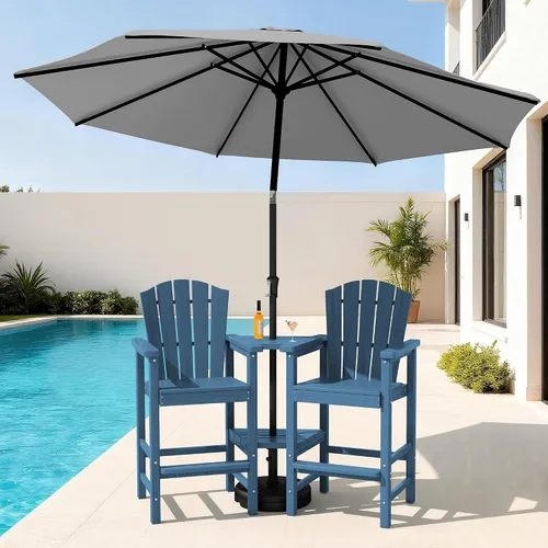 Vista 34 de KINGYES Aruba - Juego de 4 sillas Adirondack altas de HDPE con bandejas de conexión dobles, silla Adirondack de altura de barra en relieve para 2