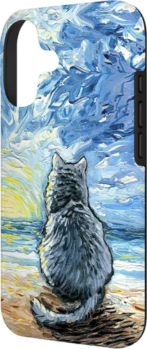 Vista 2 de Nebelung Gray Cat Starry Night Persian Russian Blue Art Case for iPhone 17
