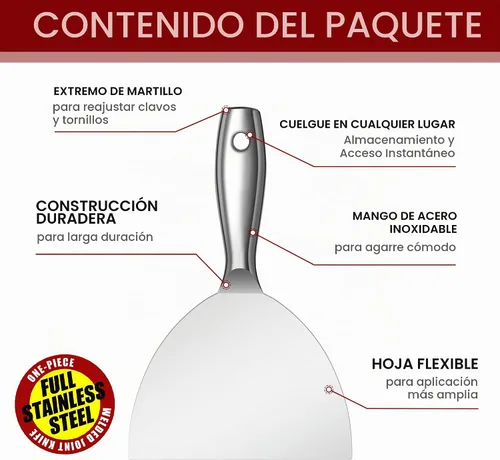 Vista 3 de Cuchillo de masilla de 6 pulgadas, herramienta raspadora de una sola pieza de acero inoxidable completamente pulido de calidad premium para acabado