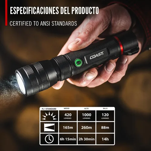 Vista 3 de Coast G60R linterna LED recargable impermeable de 1000 lúmenes, paquete de 2