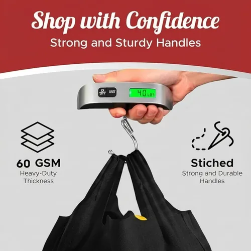 Vista 3 de Simply Cool Bolsas reutilizables ecológicas para camisetas de comestibles de 21.5 x 12.2 x 7.2 pulgadas, 2.12 oz/m², duraderas y lavables, Negro