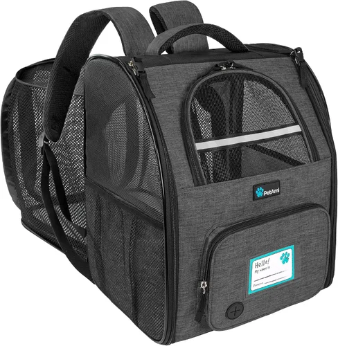 Vista 11 de PetAmi Mochila transportadora para perros y gatos, mochila expandible para viajes y senderismo, mochila de transporte para perros pequeños, medianos