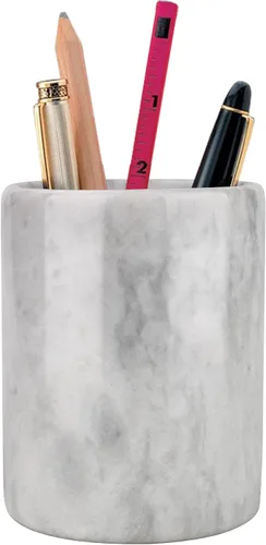 Vista 8 de Soporte para bolígrafos para escritorio, piedra de travertino natural, soporte para brochas de maquillaje, vaso moderno y funcional para lápices