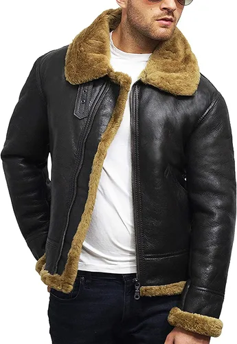 Vista 4 de BRANDSLOCK Chaqueta bomber de cuero para hombre B3 de oveja de aviador