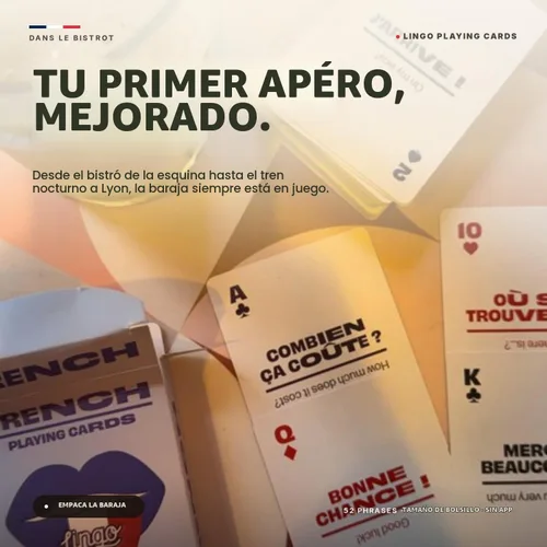 Vista 7 de Lingo French Playing Cards Regalo de la herencia francesa Amantes de la cultura y noche de juegos familiares 52 frases para viajes, fiestas