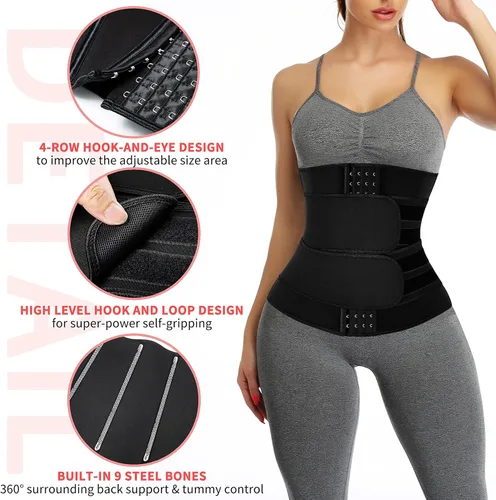 Vista 2 de KIWI RATA Entrenador de Cintura de Neopreno para Sauna Corsé Cinturón de Sudor para Mujeres Banda Ceñidora de Compresión para Entrenamiento Fitness