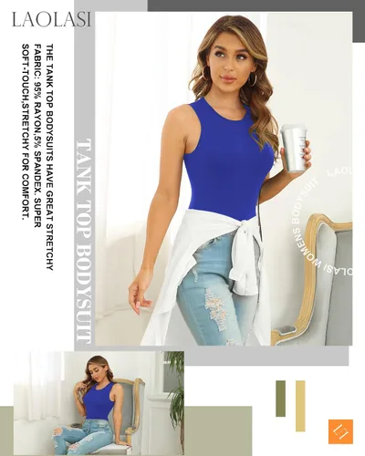 Vista 3 de LAOLASI Traje de cuerpo básico sin mangas con cuello redondo para mujer