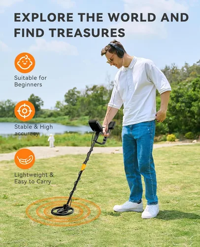 Vista 7 de SUNPOW Detector de metales para adultos y niños, fácil de usar y montar, ligero y divertido para actividades familiares, bobina impermeable de 8
