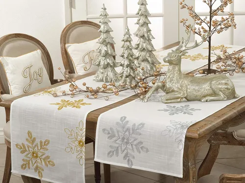 Vista 2 de Saro Lifestyle Camino de mesa con copos de nieve bordados, 16"x70", plateado